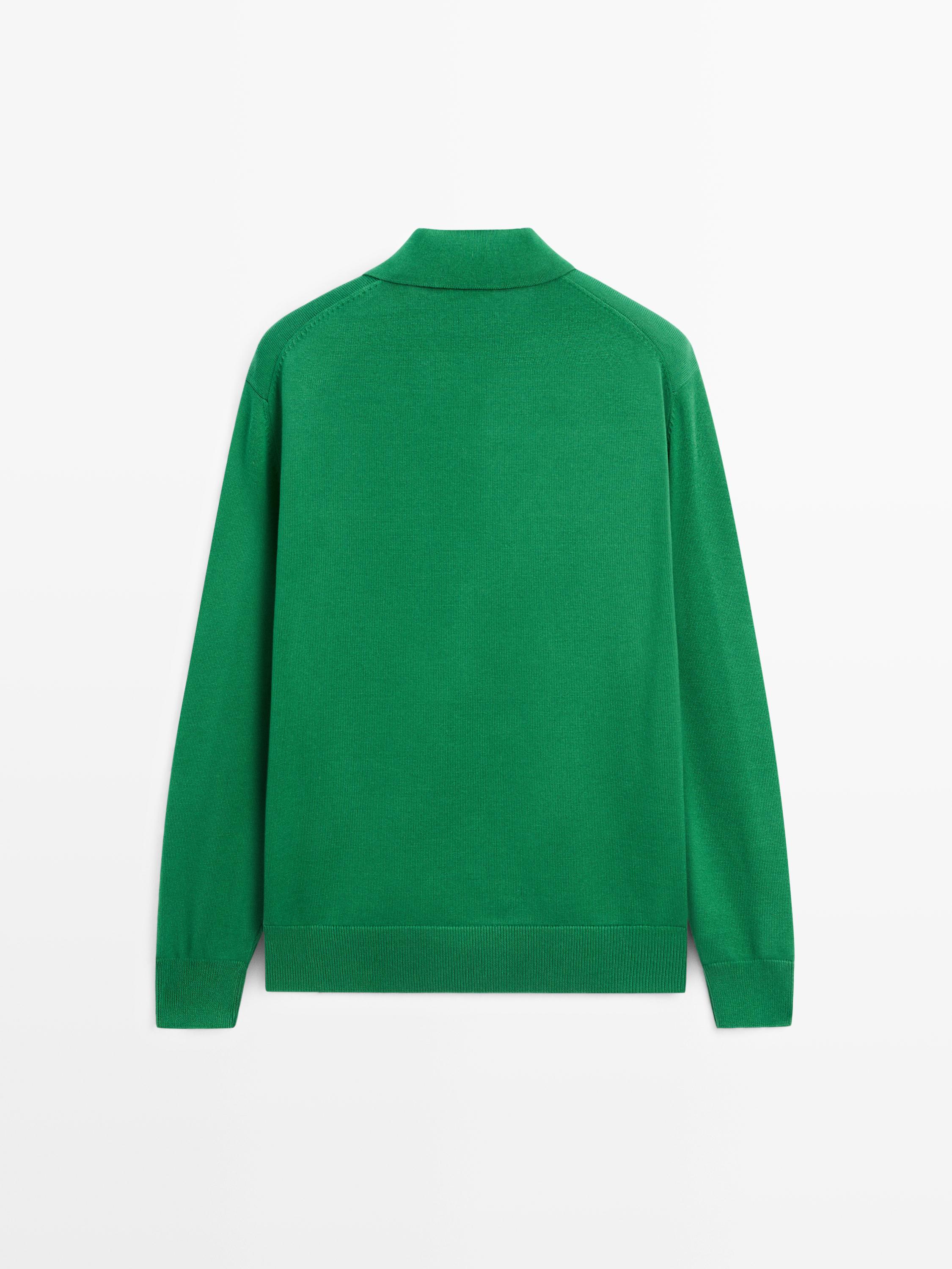 Cotton knit polo collar sweater